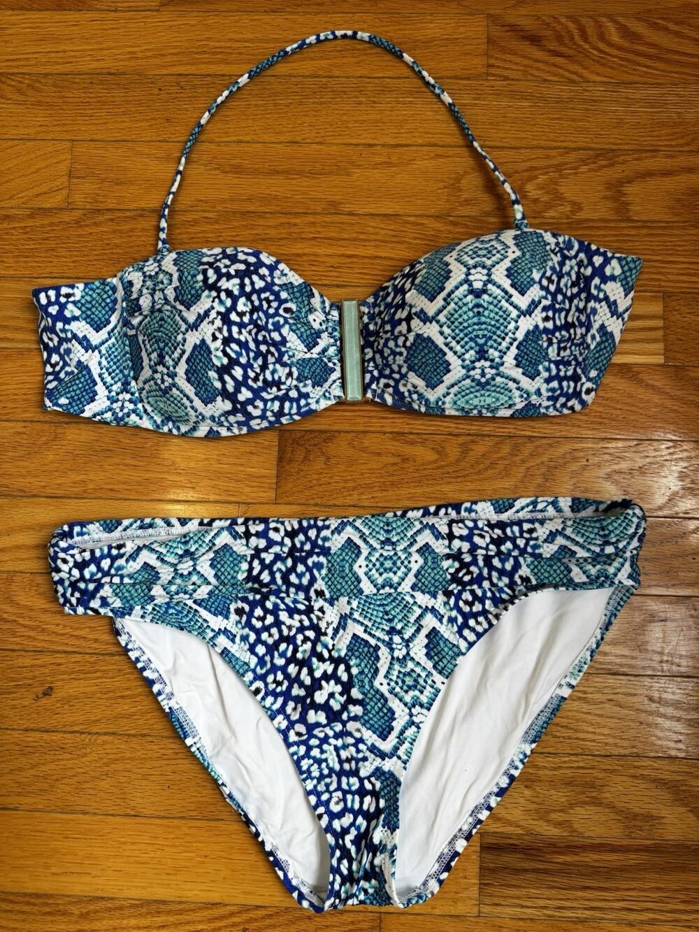 La Blanca Blue Snakeskin Print Bikini Set Top 12 Bottom 14